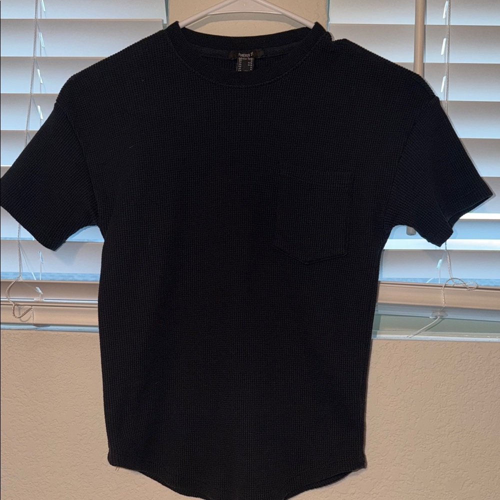 Forever 21 Black Waffle Short Sleeve Tee